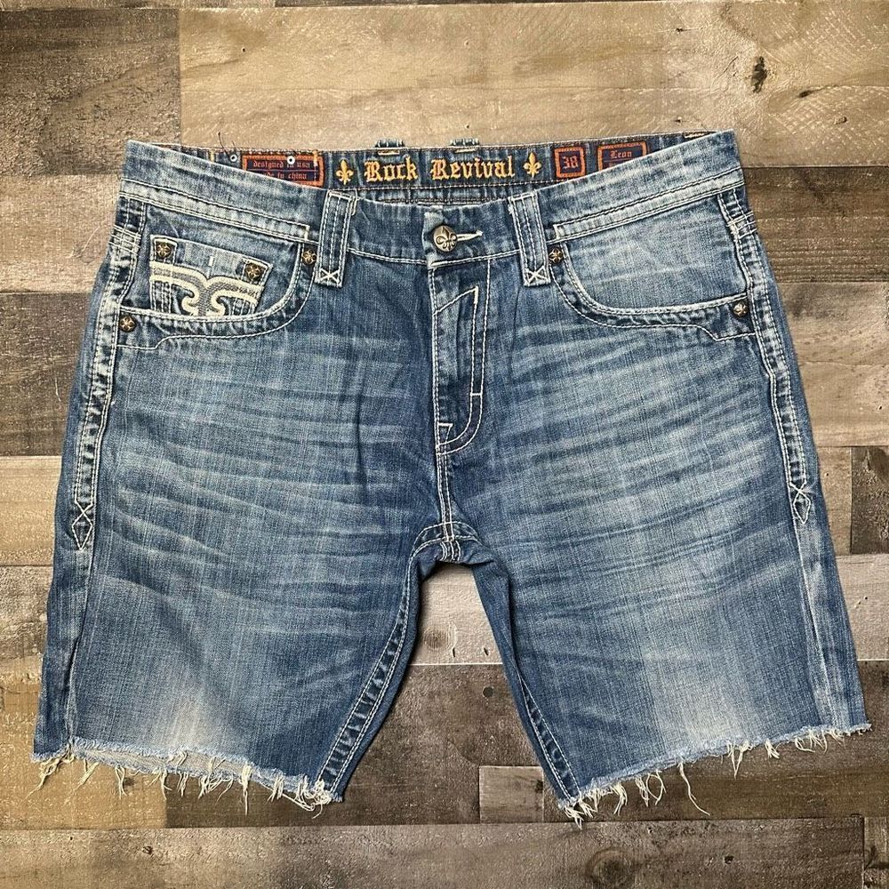 Rock Revival Men’s Size 38 Shorts Denim Cutoff Jorts Distressed Thick Stitch